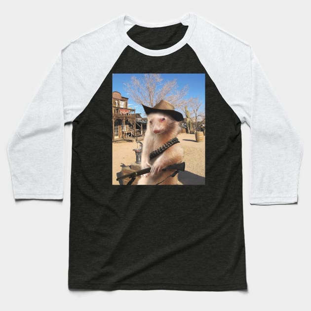 Funny Ferret Cowboy Baseball T-Shirt by Random Galaxy